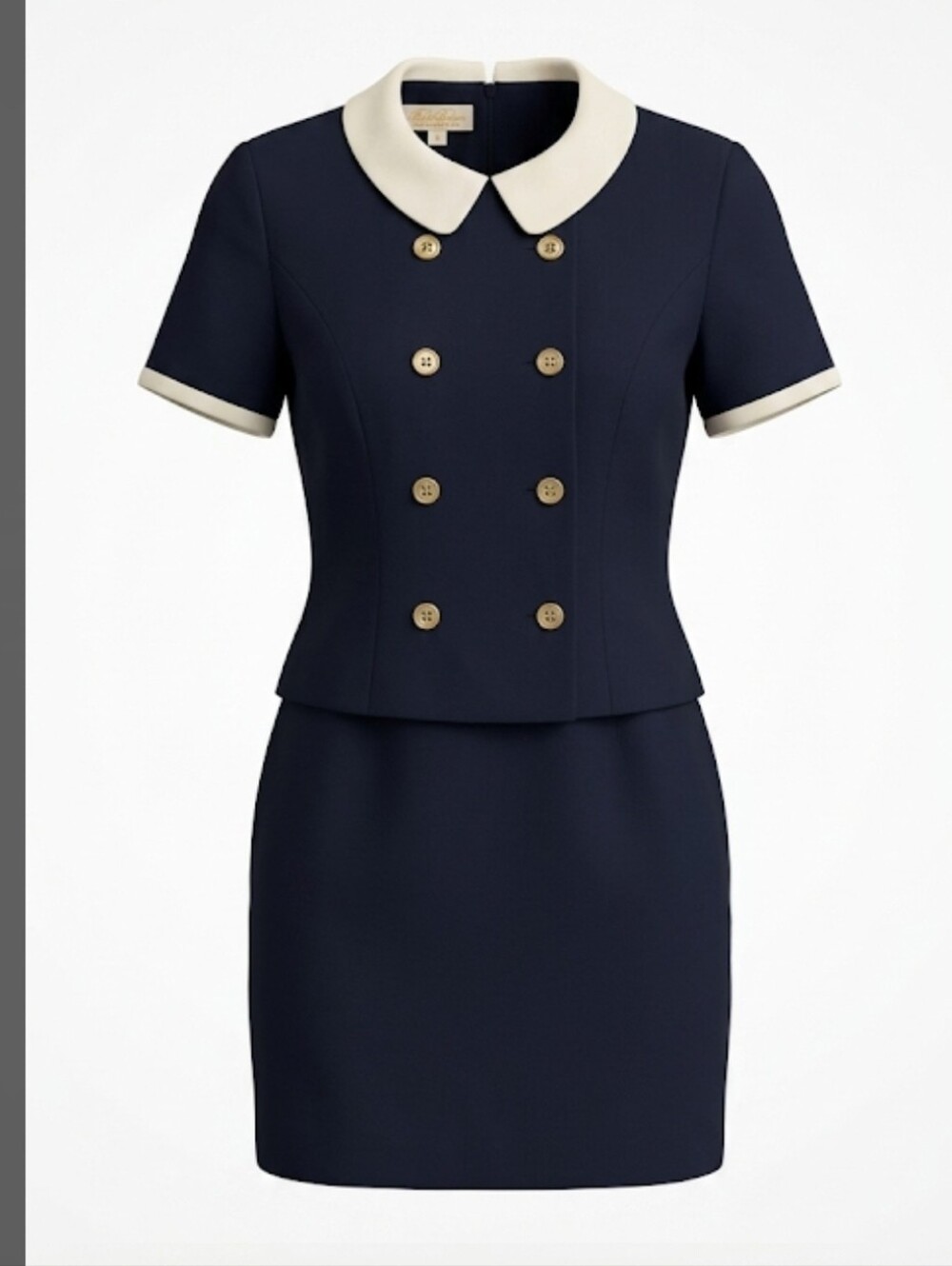 Vtg Brooks Brothers Navy Dress Peter Pan Collar Double Breasted Shoulder Pads 4